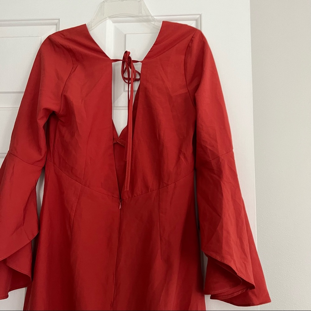 NWT RUFFLE HIGH-LOW RUFFLE DRESS IN RUST - Picture 5 of 8